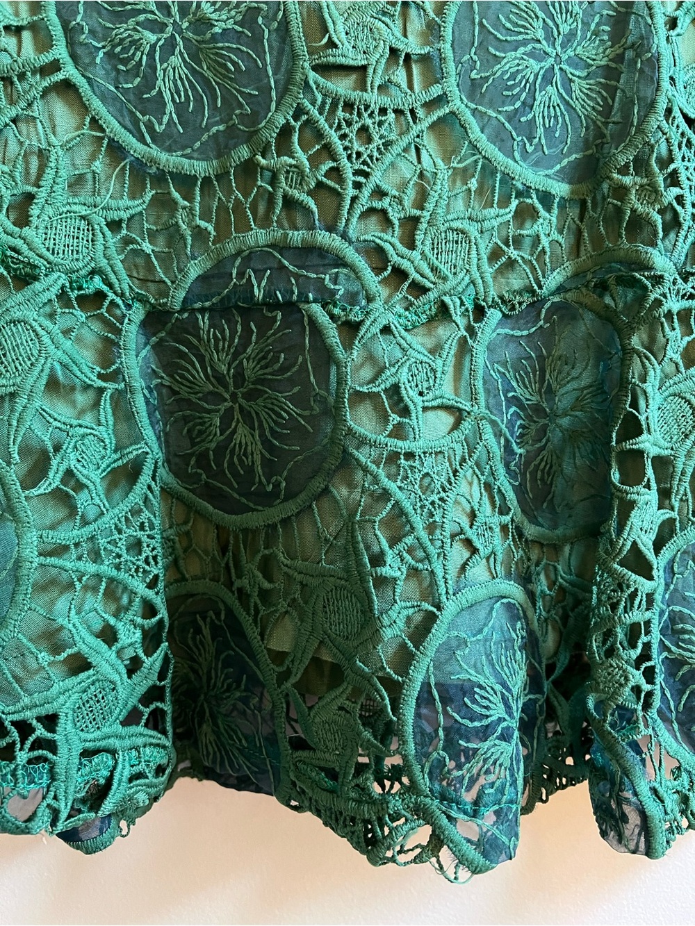 MISSLOOK Emerald Green Lace BoatNeck Long sleeve Top A Line Bow Swingy MED - Picture 7 of 15